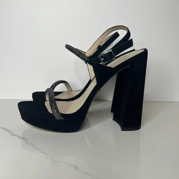 Pelle Moda Olina Slingback Platform Block Heels Sandals Black Sz 9.5 - Picture 1 of 14